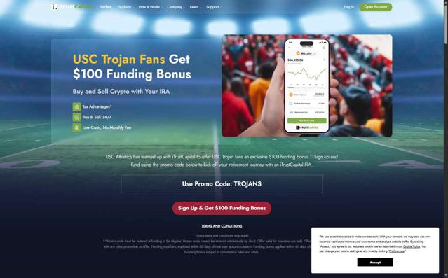 iTrustCapital checkout page showing iTrustCapital promo code box | Screenshot taken by SimplyCodes community member on Jul 31, 2025
