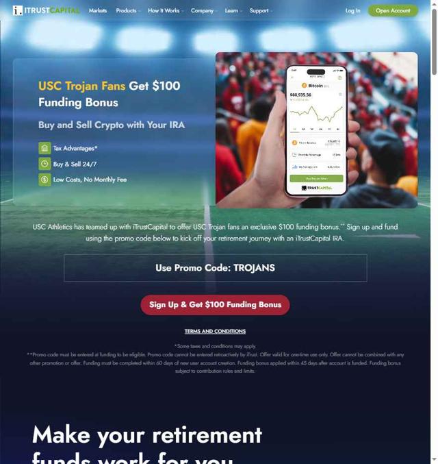 iTrustCapital checkout page showing iTrustCapital promo code box | Screenshot taken by SimplyCodes community member on Aug 29, 2025