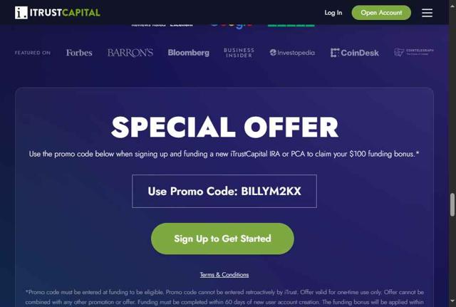iTrustCapital checkout page showing iTrustCapital promo code box | Screenshot taken by SimplyCodes community member on Sep 10, 2025
