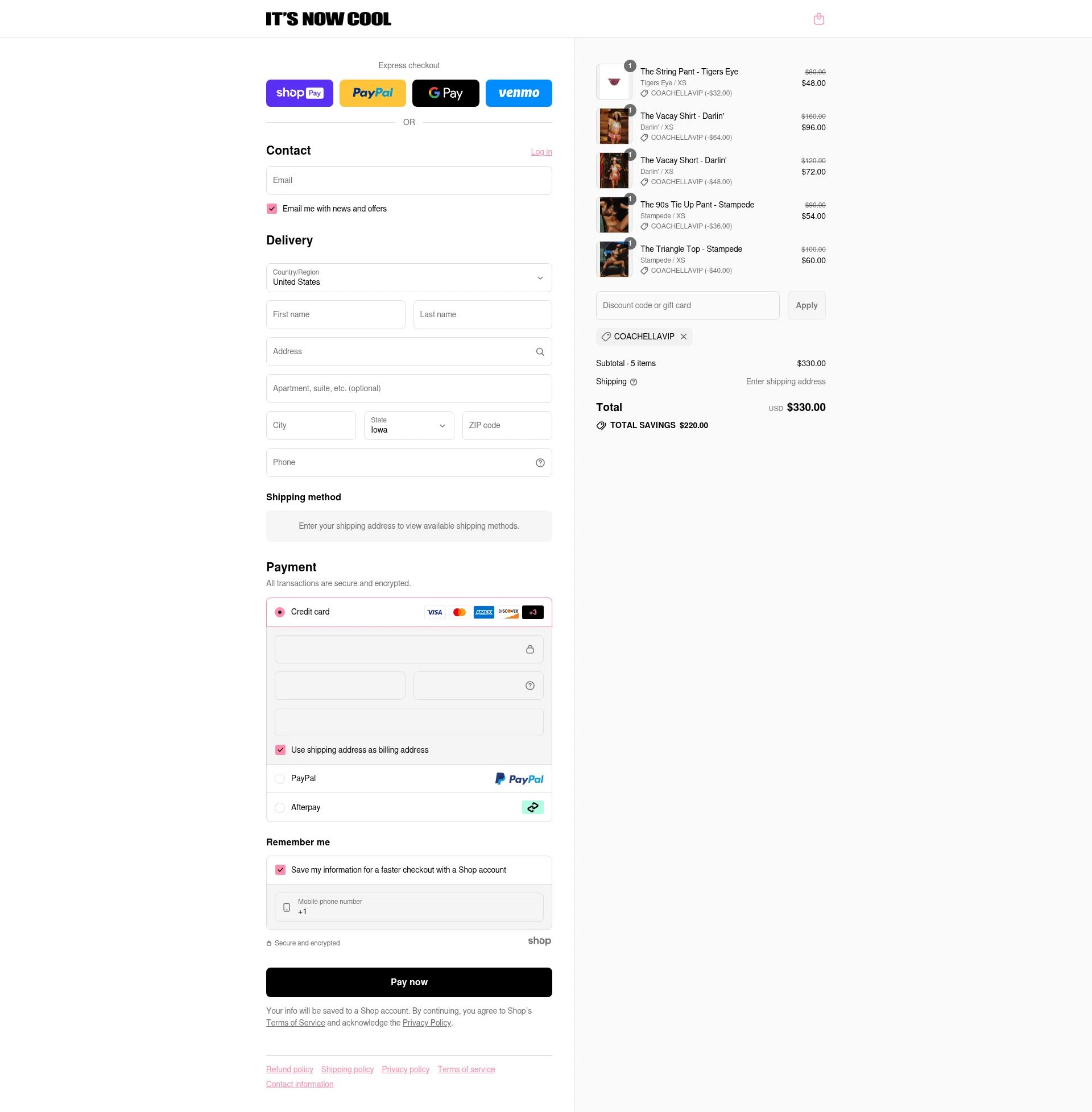 It's Now Cool checkout page showing It's Now Cool discount code box | Screenshot taken by SimplyCodes community member on Jul 22, 2025