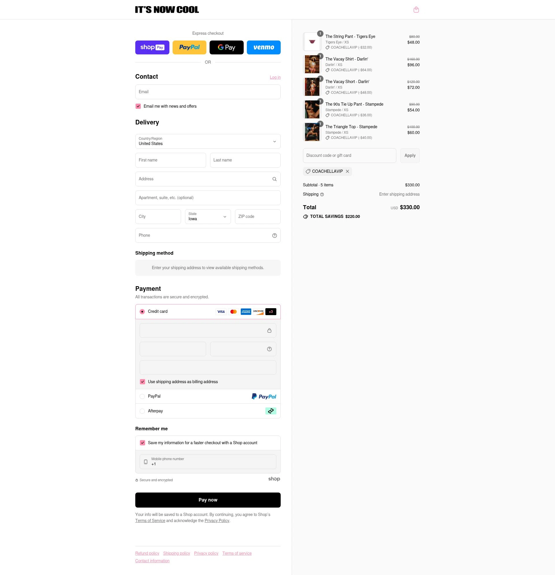 It's Now Cool checkout page showing It's Now Cool discount code box | Screenshot taken by SimplyCodes community member on Jul 13, 2025
