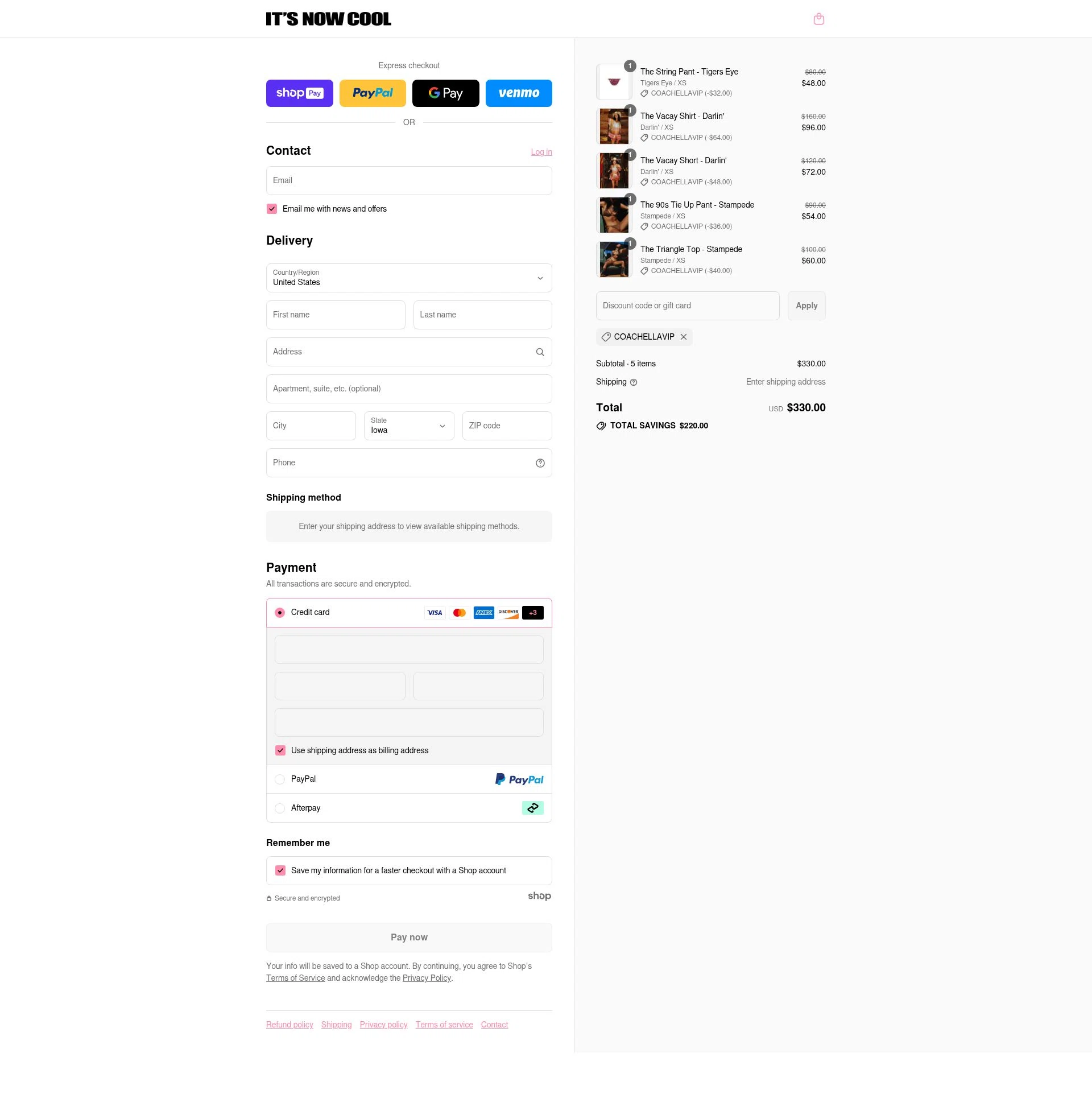 It's Now Cool checkout page showing It's Now Cool discount code box | Screenshot taken by SimplyCodes community member on Jul 26, 2025