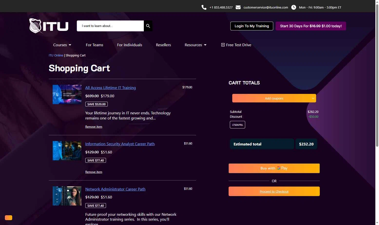 ITU Online checkout page showing ITU Online coupon code box | Screenshot taken by SimplyCodes community member on Sep 20, 2025