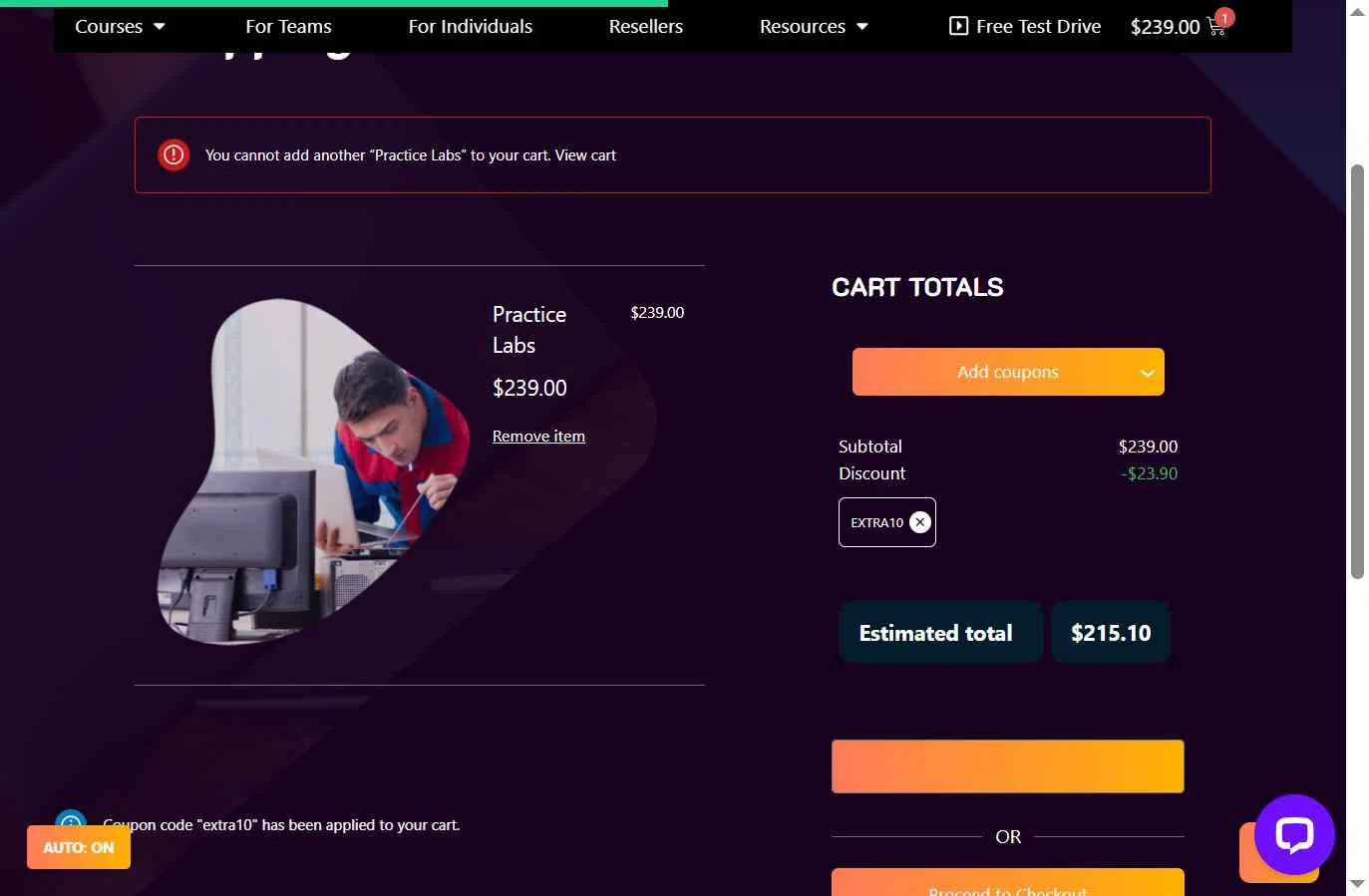 ITU Online checkout page showing ITU Online coupon code box | Screenshot taken by SimplyCodes community member on Nov 13, 2025