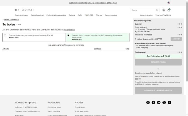 It Works checkout page showing It Works promo code box | Screenshot taken by SimplyCodes community member on Aug 23, 2025