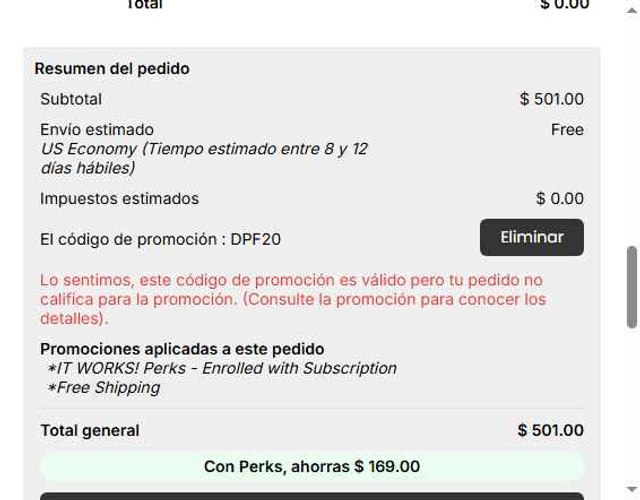 It Works checkout page showing It Works promo code box | Screenshot taken by SimplyCodes community member on Sep 5, 2025