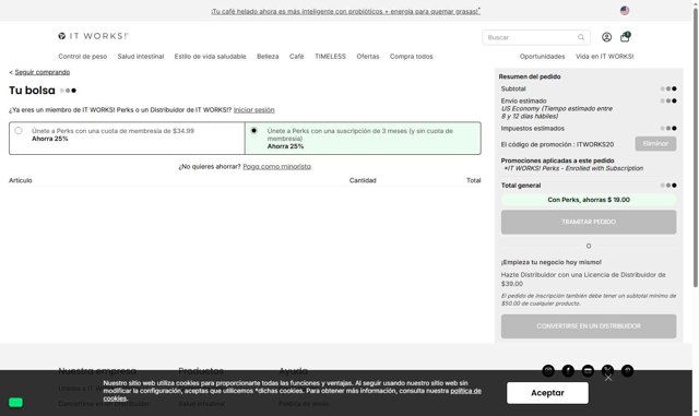 It Works checkout page showing It Works promo code box | Screenshot taken by SimplyCodes community member on Aug 24, 2025
