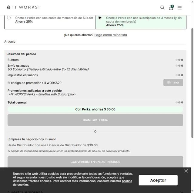 It Works checkout page showing It Works promo code box | Screenshot taken by SimplyCodes community member on Aug 18, 2025