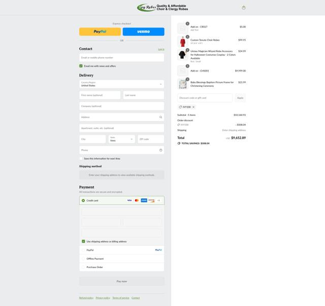 IvyRobes checkout page showing IvyRobes discount code box | Screenshot taken by SimplyCodes community member on Aug 29, 2025