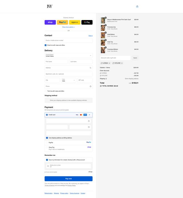 IVY Swimwear checkout page showing IVY Swimwear coupon code box | Screenshot taken by SimplyCodes community member on Sep 10, 2025