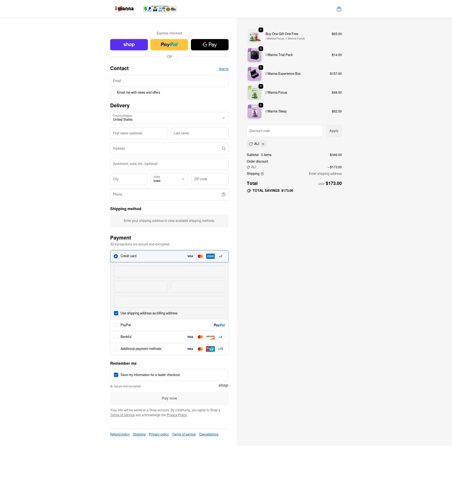 I Wanna Gummies checkout page showing I Wanna Gummies promo code box | Screenshot taken by SimplyCodes community member on Jan 8, 2026