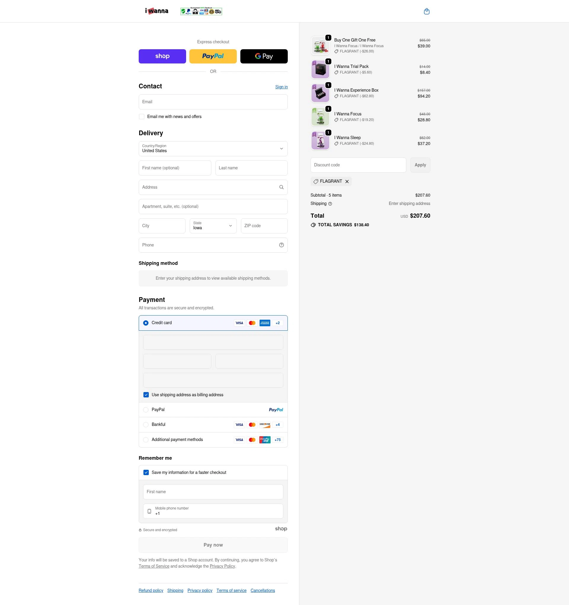 I Wanna Gummies checkout page showing I Wanna Gummies promo code box | Screenshot taken by SimplyCodes community member on Jan 8, 2026