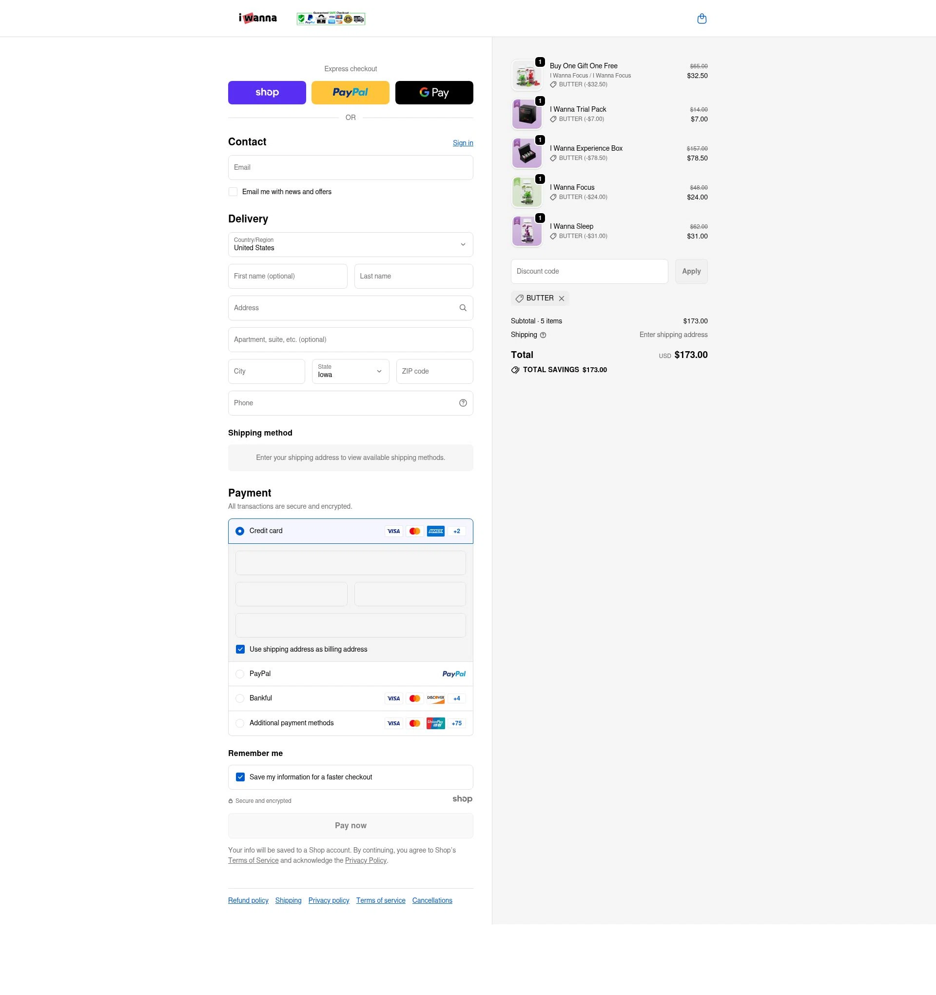 I Wanna Gummies checkout page showing I Wanna Gummies promo code box | Screenshot taken by SimplyCodes community member on Jan 8, 2026