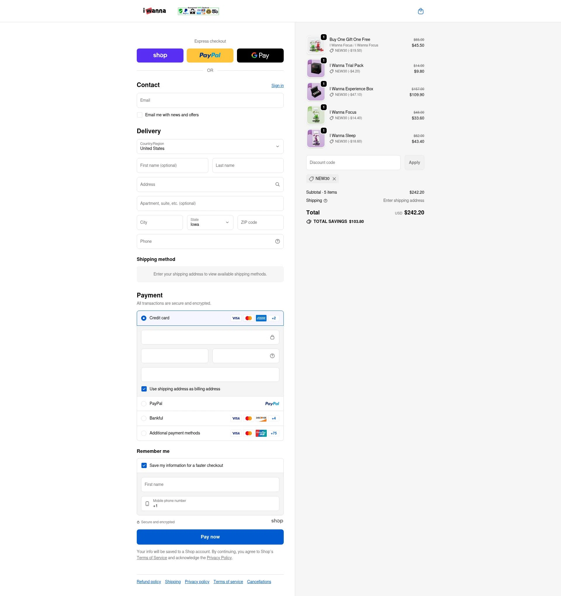 I Wanna Gummies checkout page showing I Wanna Gummies promo code box | Screenshot taken by SimplyCodes community member on Jan 8, 2026