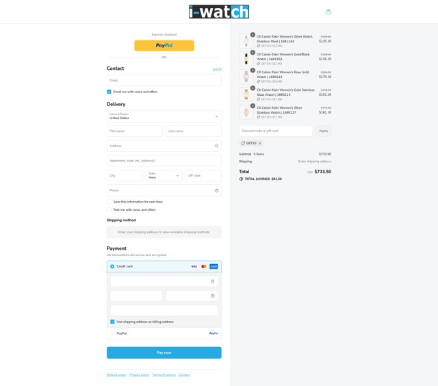 i-Watch checkout page showing i-Watch promo code box | Screenshot taken by SimplyCodes community member on Aug 19, 2025