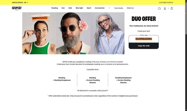 Izipizi checkout page showing Izipizi promo code box | Screenshot taken by SimplyCodes community member on May 17, 2025