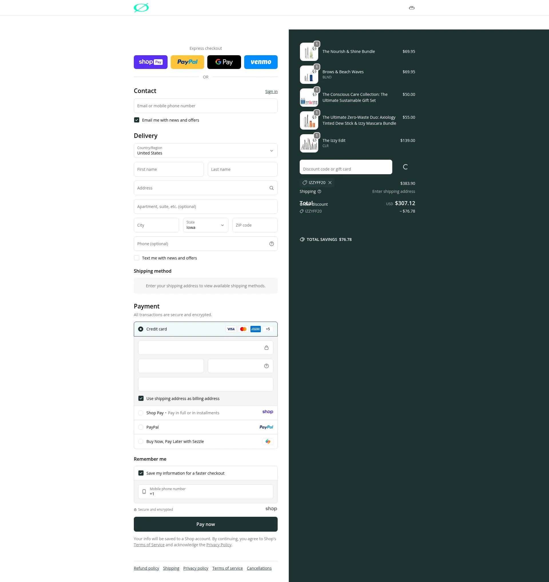 Izzy checkout page showing Izzy promo code box | Screenshot taken by SimplyCodes community member on Jan 10, 2026