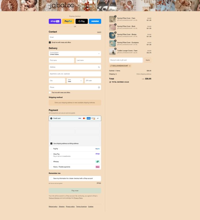 Jabaloo checkout page showing Jabaloo discount code box | Screenshot taken by SimplyCodes community member on Aug 26, 2025
