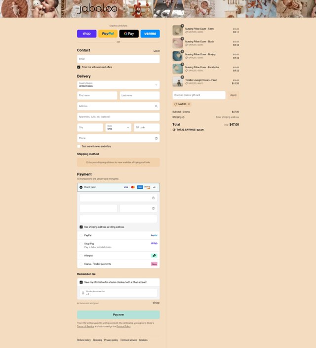 Jabaloo checkout page showing Jabaloo discount code box | Screenshot taken by SimplyCodes community member on Aug 30, 2025