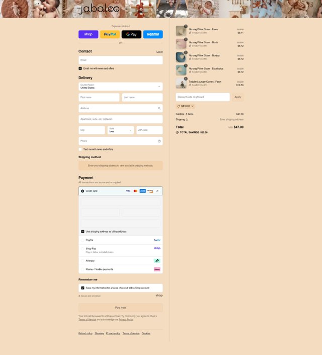 Jabaloo checkout page showing Jabaloo discount code box | Screenshot taken by SimplyCodes community member on Sep 8, 2025