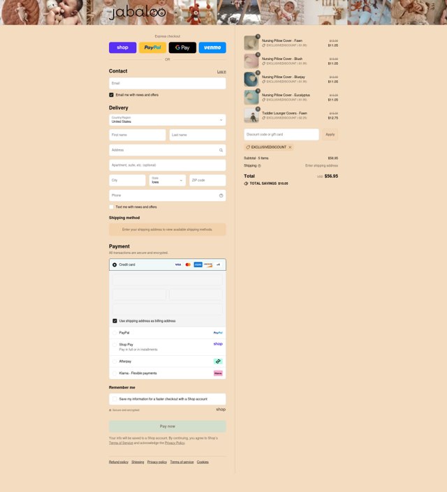 Jabaloo checkout page showing Jabaloo discount code box | Screenshot taken by SimplyCodes community member on Sep 8, 2025