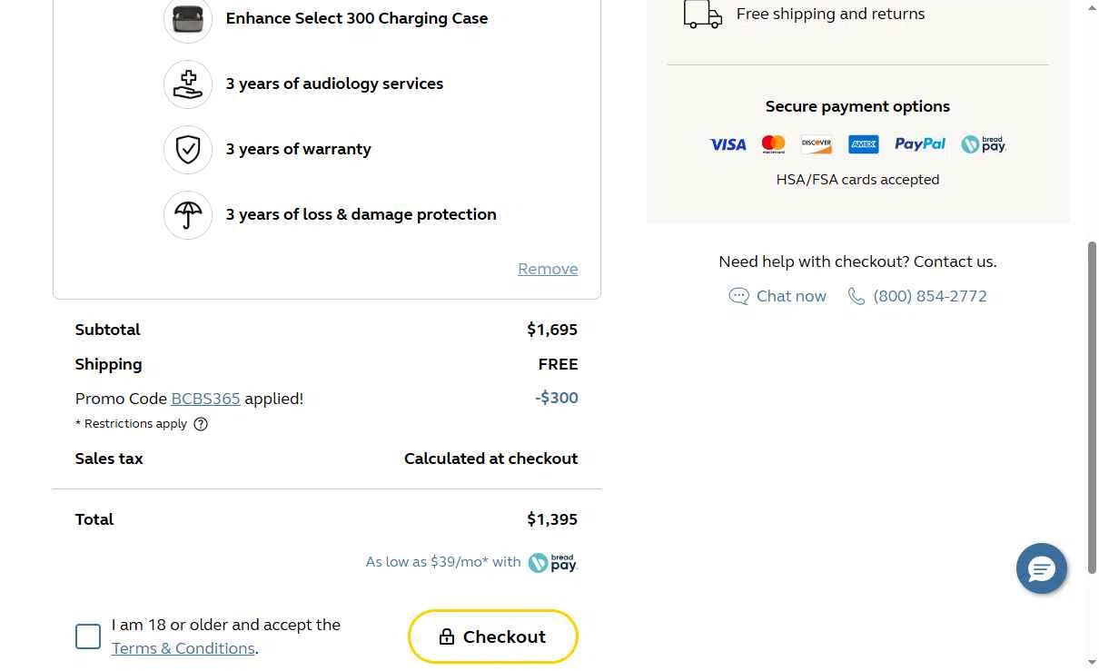 Jabra Enhance checkout page showing Jabra Enhance promo code box | Screenshot taken by SimplyCodes community member on Oct 3, 2025