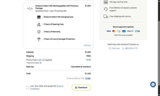 Jabra Enhance checkout page showing Jabra Enhance promo code box | Screenshot taken by SimplyCodes community member on Jul 19, 2025