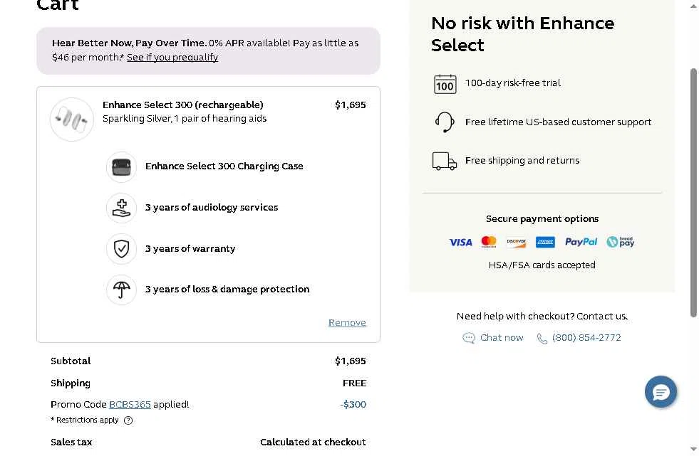 Jabra Enhance checkout page showing Jabra Enhance promo code box | Screenshot taken by SimplyCodes community member on Sep 4, 2025