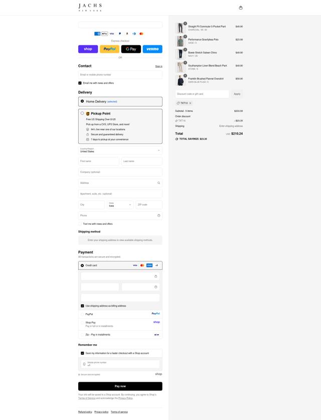JACHS NY checkout page showing JACHS NY discount code box | Screenshot taken by SimplyCodes community member on Sep 12, 2025