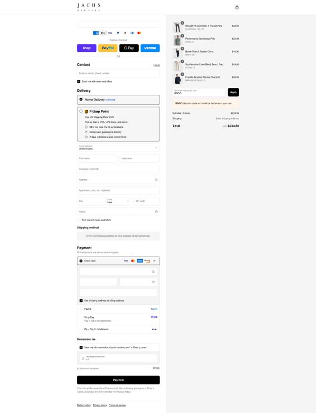 JACHS NY checkout page showing JACHS NY discount code box | Screenshot taken by SimplyCodes community member on Sep 9, 2025