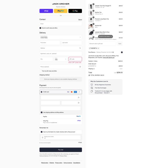 Jack Archer checkout page showing Jack Archer discount code box | Screenshot taken by SimplyCodes community member on Sep 11, 2025