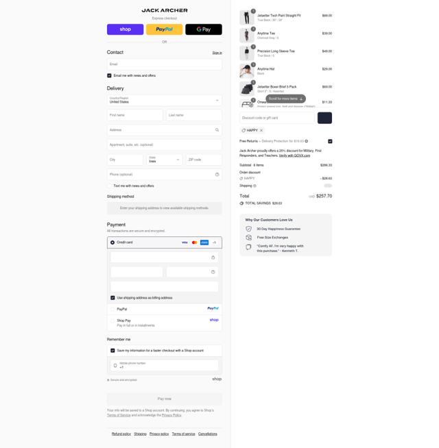 Jack Archer checkout page showing Jack Archer discount code box | Screenshot taken by SimplyCodes community member on Sep 11, 2025