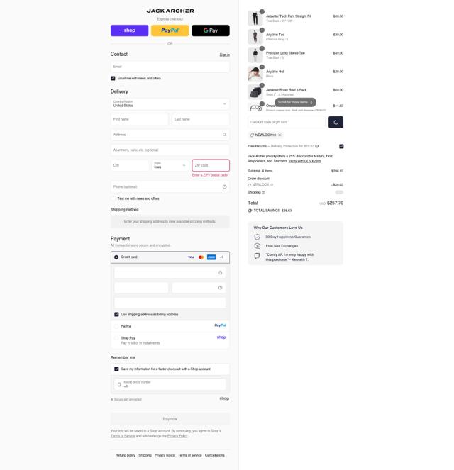 Jack Archer checkout page showing Jack Archer discount code box | Screenshot taken by SimplyCodes community member on Sep 11, 2025