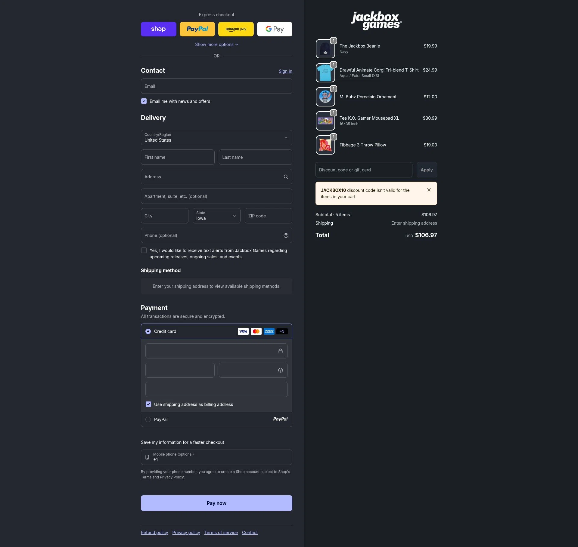 Jackbox Games checkout page showing Jackbox Games discount code box | Screenshot taken by SimplyCodes community member on Feb 9, 2026