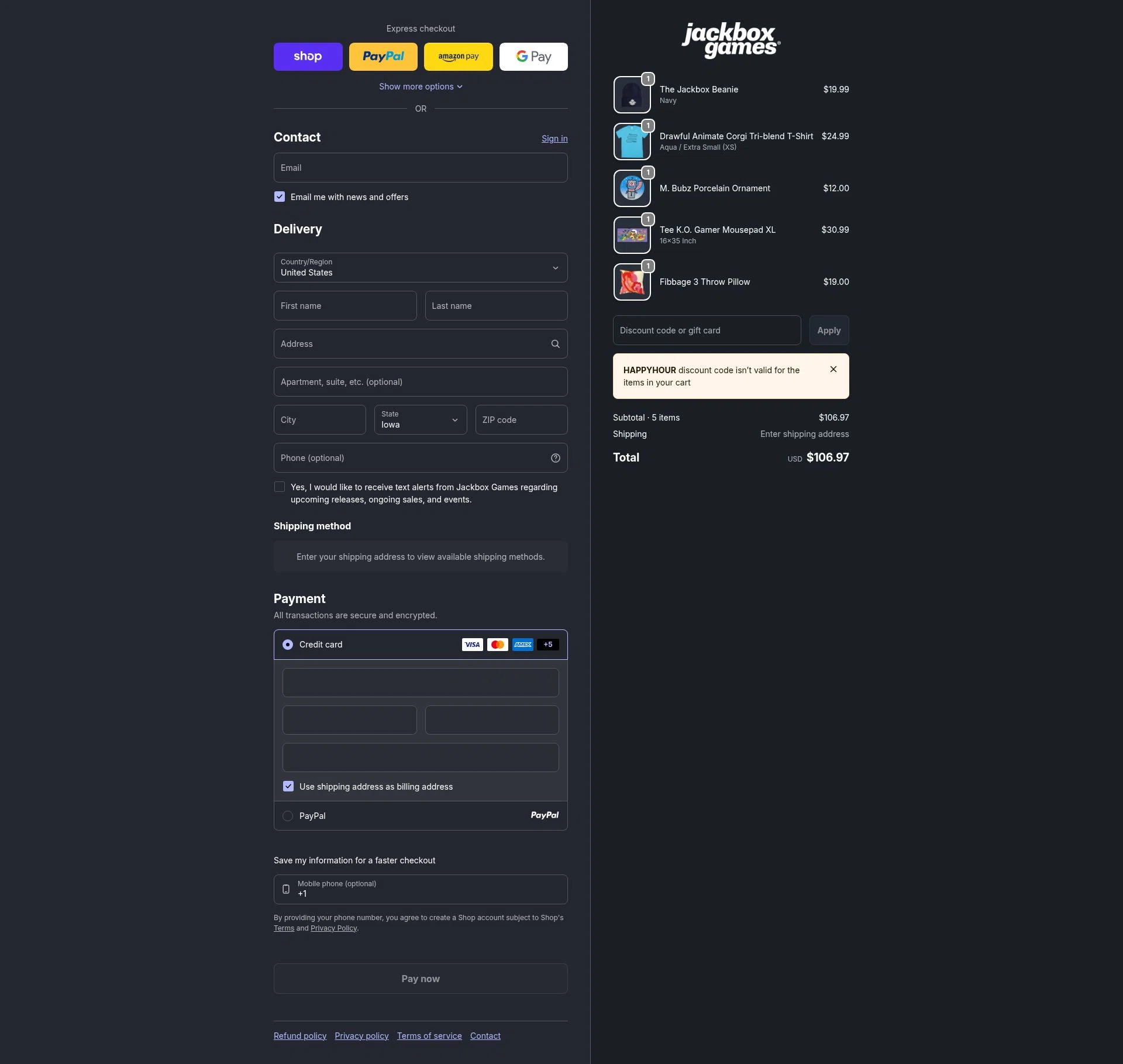 Jackbox Games checkout page showing Jackbox Games discount code box | Screenshot taken by SimplyCodes community member on Feb 9, 2026
