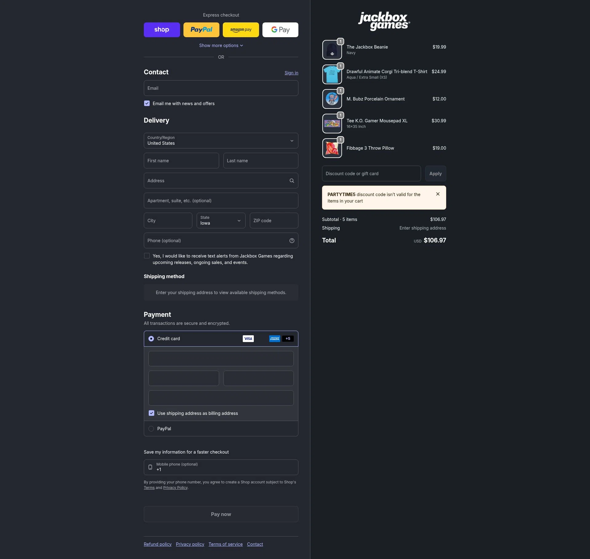 Jackbox Games checkout page showing Jackbox Games discount code box | Screenshot taken by SimplyCodes community member on Feb 9, 2026