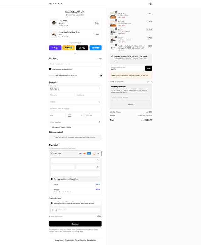 Jack Erwin checkout page showing Jack Erwin discount code box | Screenshot taken by SimplyCodes community member on Aug 31, 2025