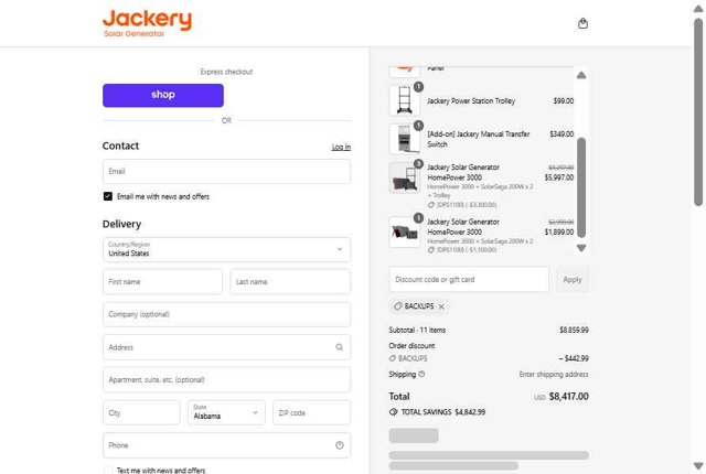 Jackery checkout page showing Jackery discount code box | Screenshot taken by SimplyCodes community member on Sep 4, 2025