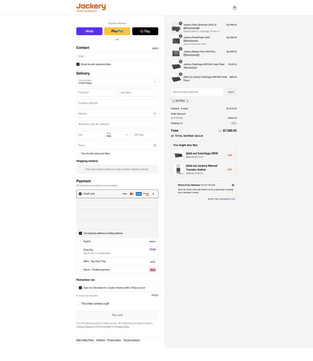 Jackery checkout page showing Jackery discount code box | Screenshot taken by SimplyCodes community member on Sep 4, 2025