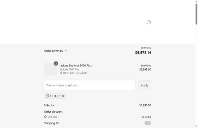 Jackery checkout page showing Jackery discount code box | Screenshot taken by SimplyCodes community member on Sep 4, 2025