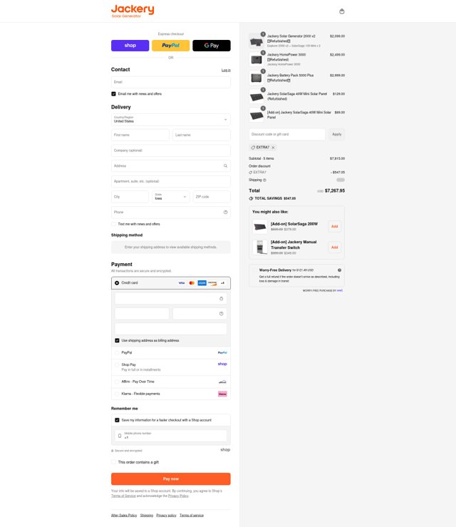 Jackery checkout page showing Jackery discount code box | Screenshot taken by SimplyCodes community member on Sep 4, 2025