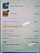 GLITZANDGLAMOUR13 coupon verification screenshot