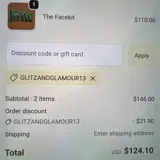 GLITZANDGLAMOUR13 coupon verification screenshot
