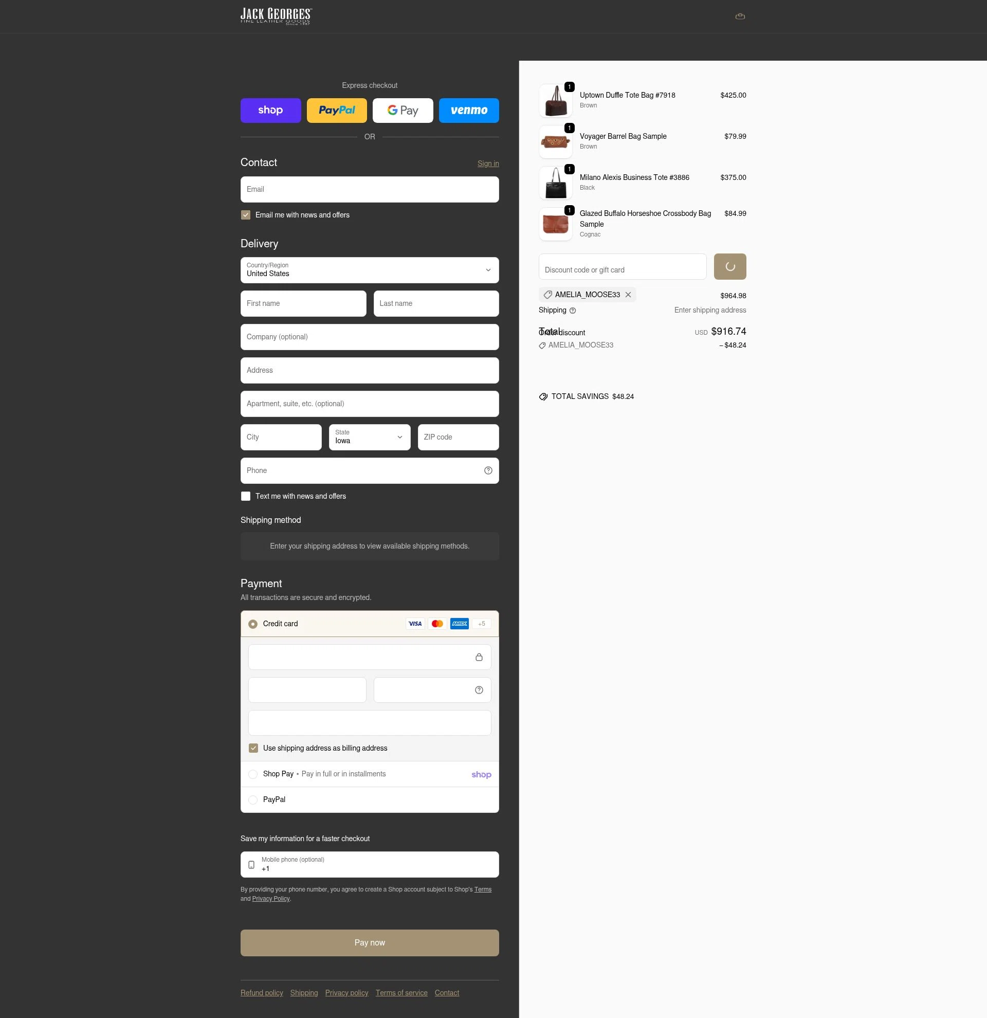Jack Georges checkout page showing Jack Georges discount code box | Screenshot taken by SimplyCodes community member on Feb 9, 2026