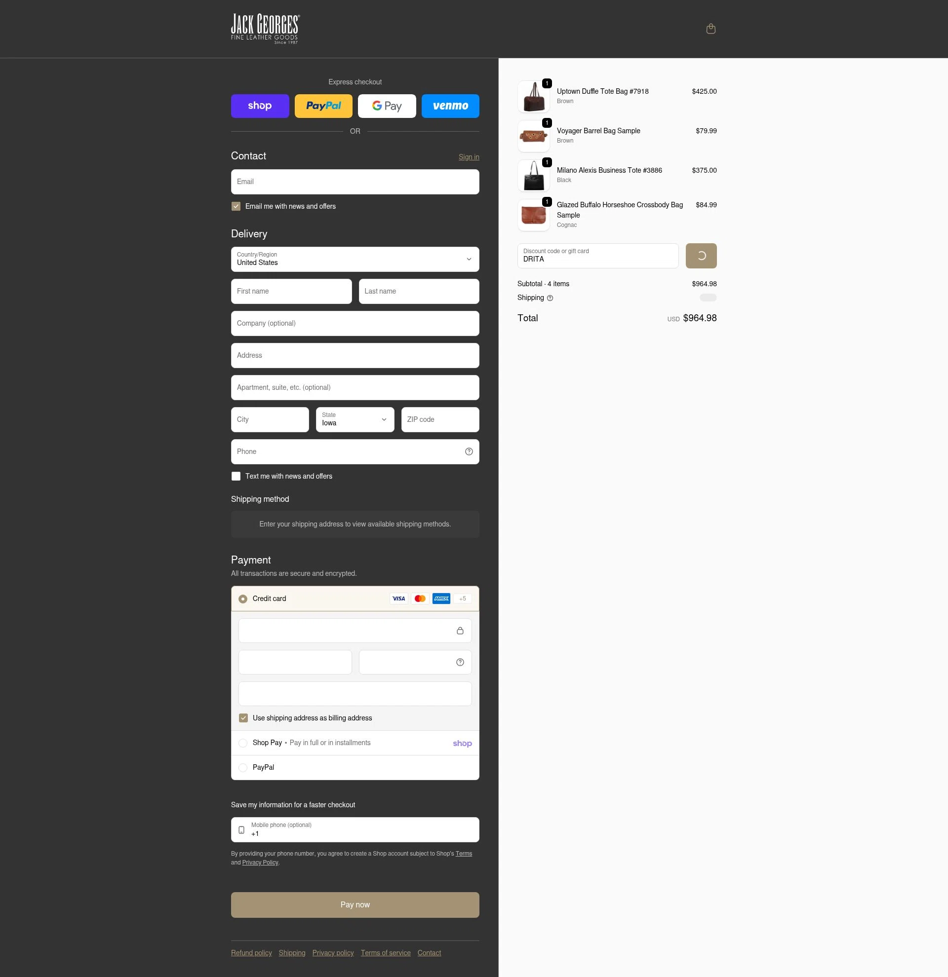 Jack Georges checkout page showing Jack Georges discount code box | Screenshot taken by SimplyCodes community member on Feb 9, 2026