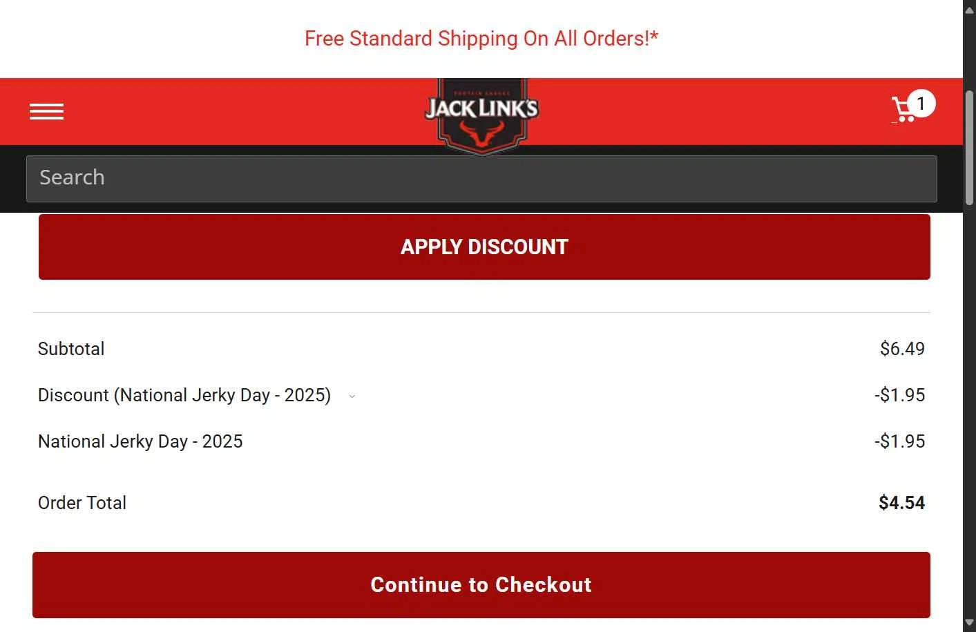 Jack Links checkout page showing Jack Links discount code box | Screenshot taken by SimplyCodes community member on Jun 11, 2025