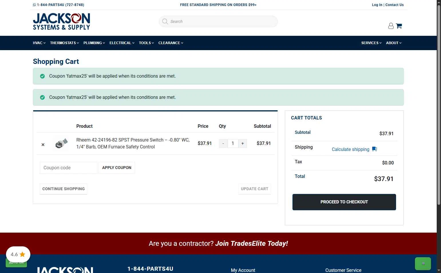 Jackson Systems checkout page showing Jackson Systems coupon code box | Screenshot taken by SimplyCodes community member on Dec 9, 2025