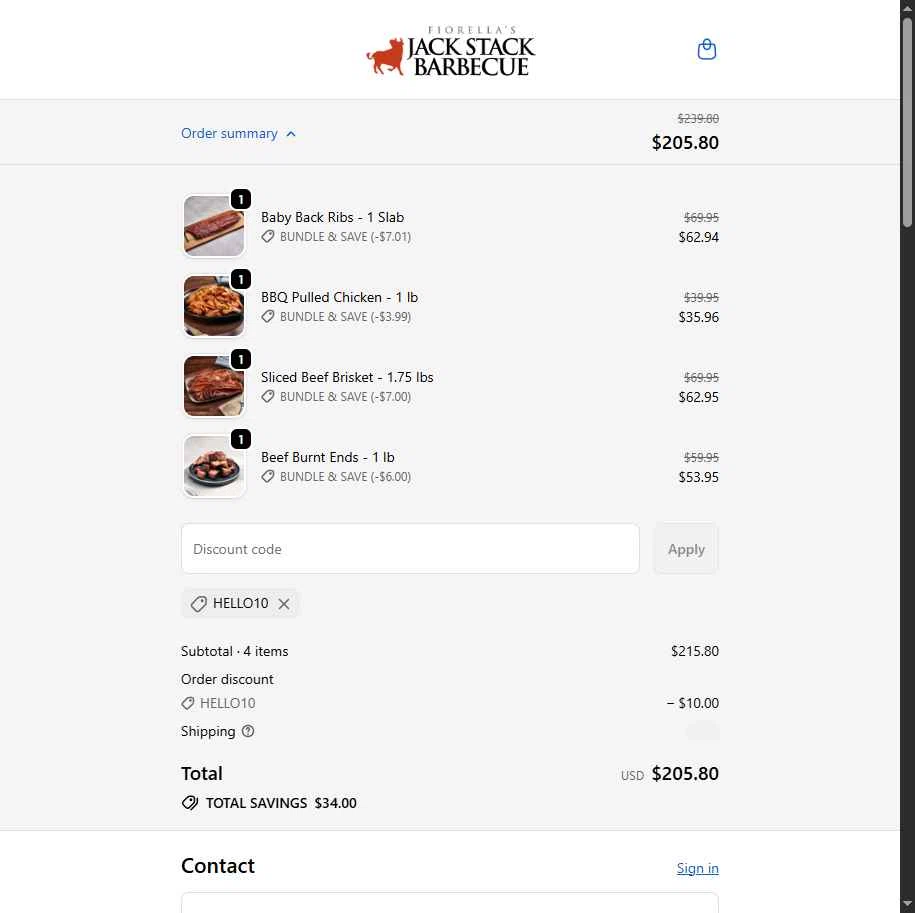 Jack Stack BBQ checkout page showing Jack Stack BBQ promo code box | Screenshot taken by SimplyCodes community member on Oct 14, 2025