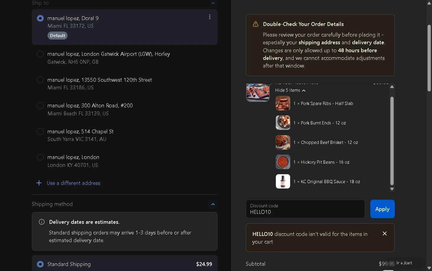 Jack Stack BBQ checkout page showing Jack Stack BBQ promo code box | Screenshot taken by SimplyCodes community member on Nov 26, 2025