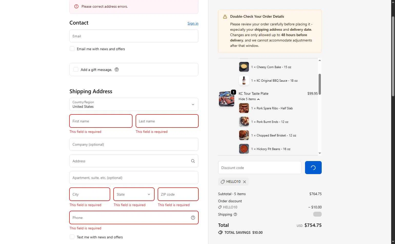 Jack Stack BBQ checkout page showing Jack Stack BBQ promo code box | Screenshot taken by SimplyCodes community member on Nov 16, 2025